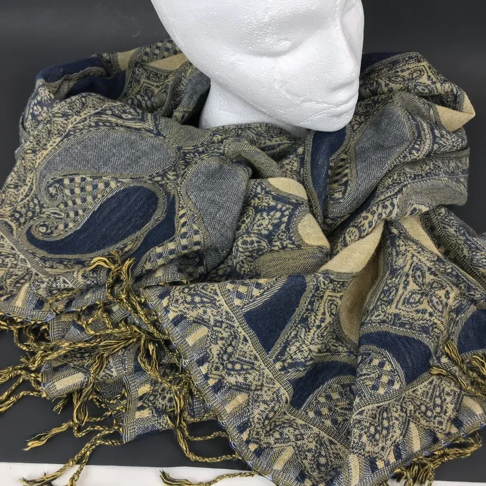 blue/gold oversized shawl/scarf